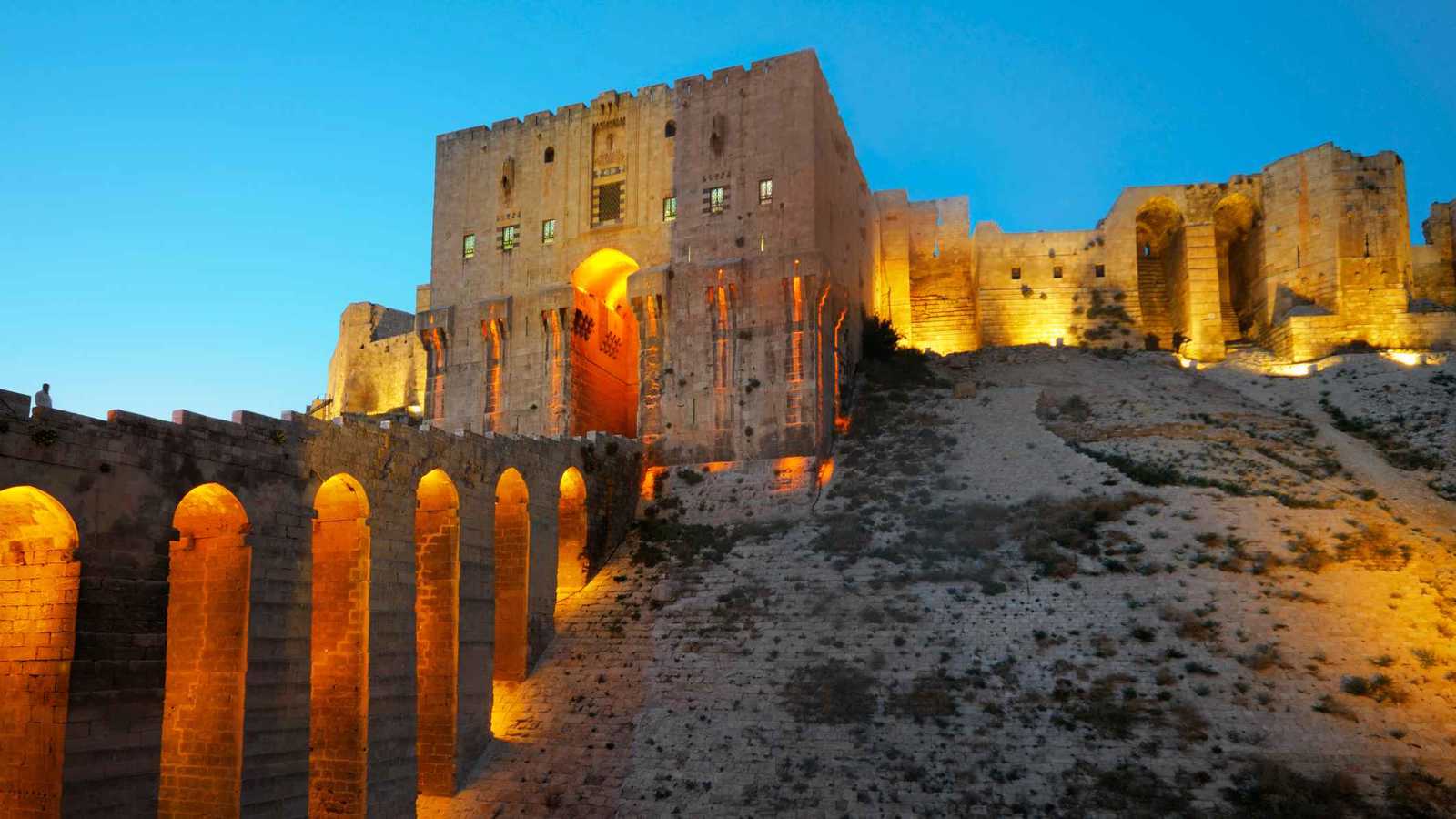 The Citadel of Aleppo, Syria, at dusk